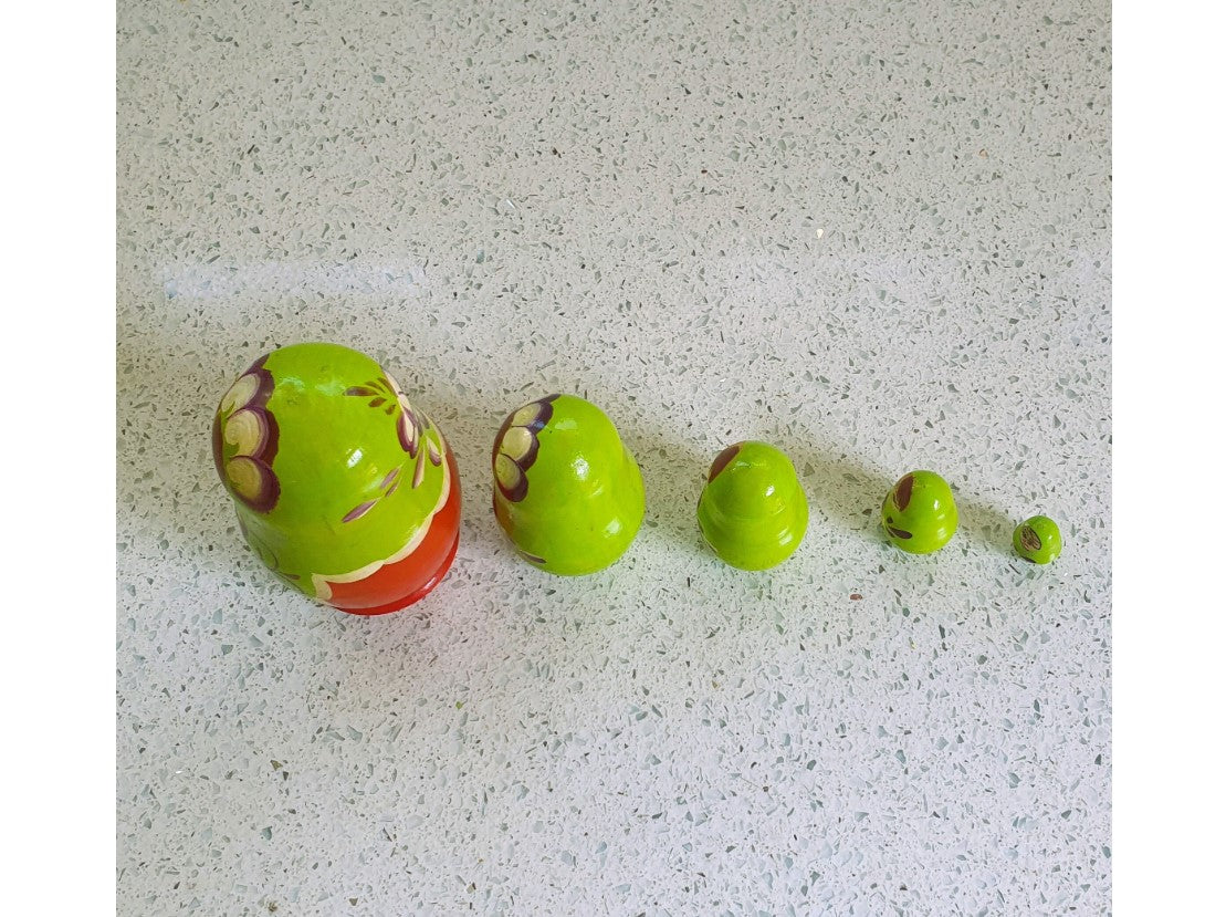 Vintage, Russian Dolls Set, Nesting Dolls set, Stacking Hand crafted Wooden, Set of 5, Hand Painted, Kitsch, Quirky