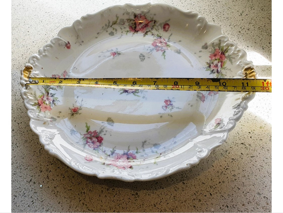 Vintage, Limoges, Theodore Haviland, Serving Platter, 11.5 Inch Chintz, Pink Flower, Fine China, French, Gold finished