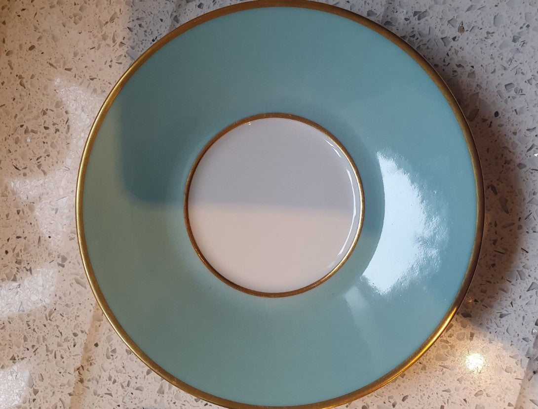 Harrods, Limoges, Espresso cup and Saucer Hand Painted Fine China, Sous Le Soleil, 22k Gold, RARE, A1 Condition