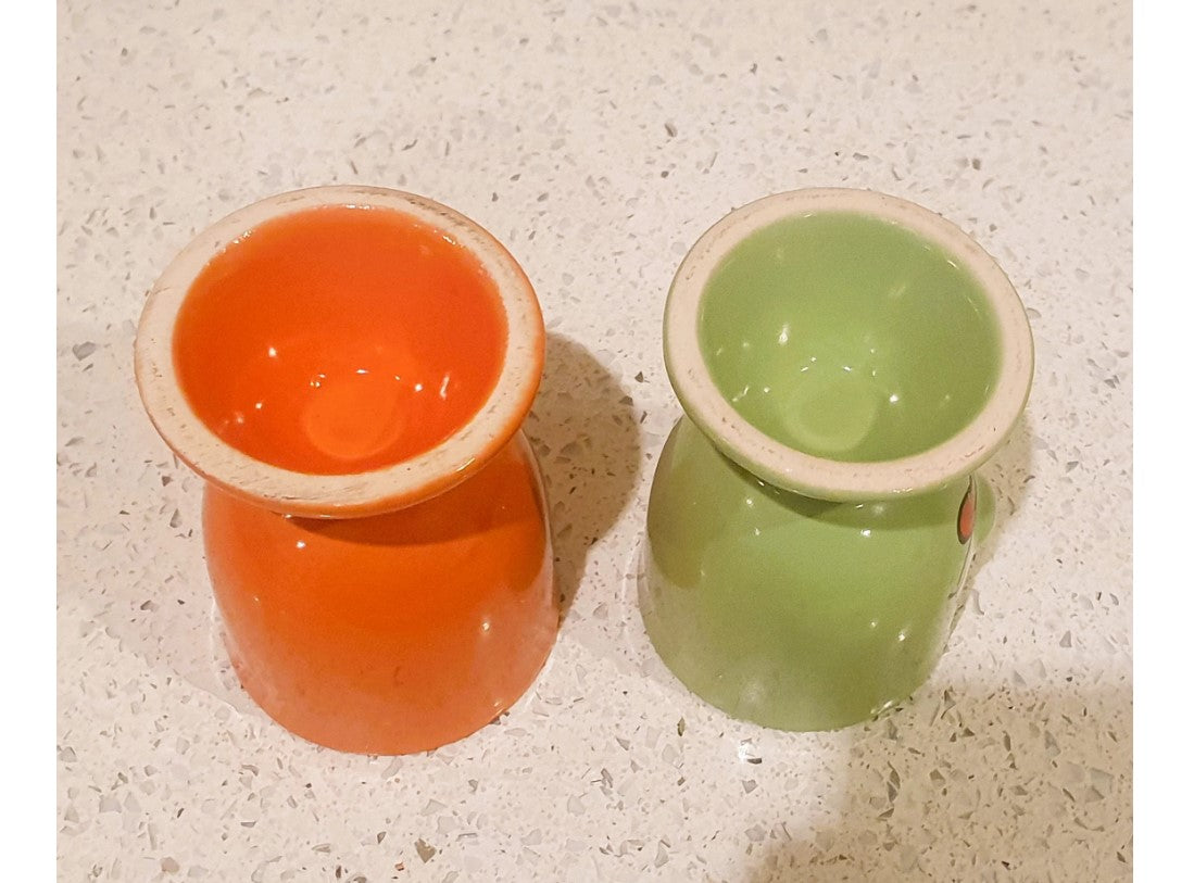Trade Winds Egg Cups, Green, orange, Ceramic, Funny Face