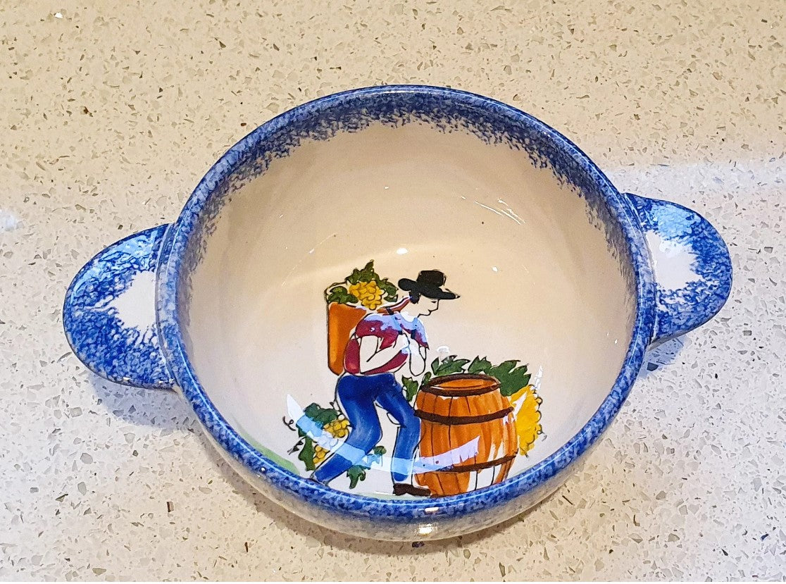 Vintage, Ambôise, Quimper French Pottery Two Handled Porridge Bowls, man, woman, Breton Costume, Amboise,