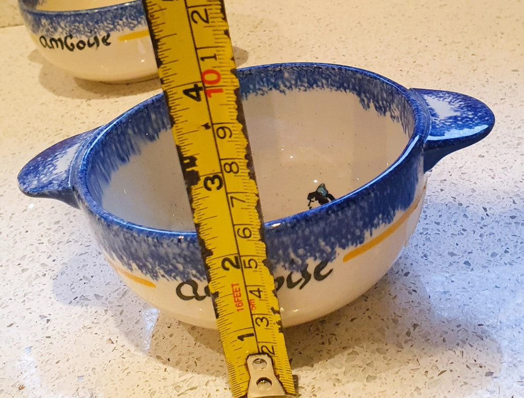 Vintage, Ambôise, Quimper French Pottery Two Handled Porridge Bowls, man, Breton Costume, Amboise,