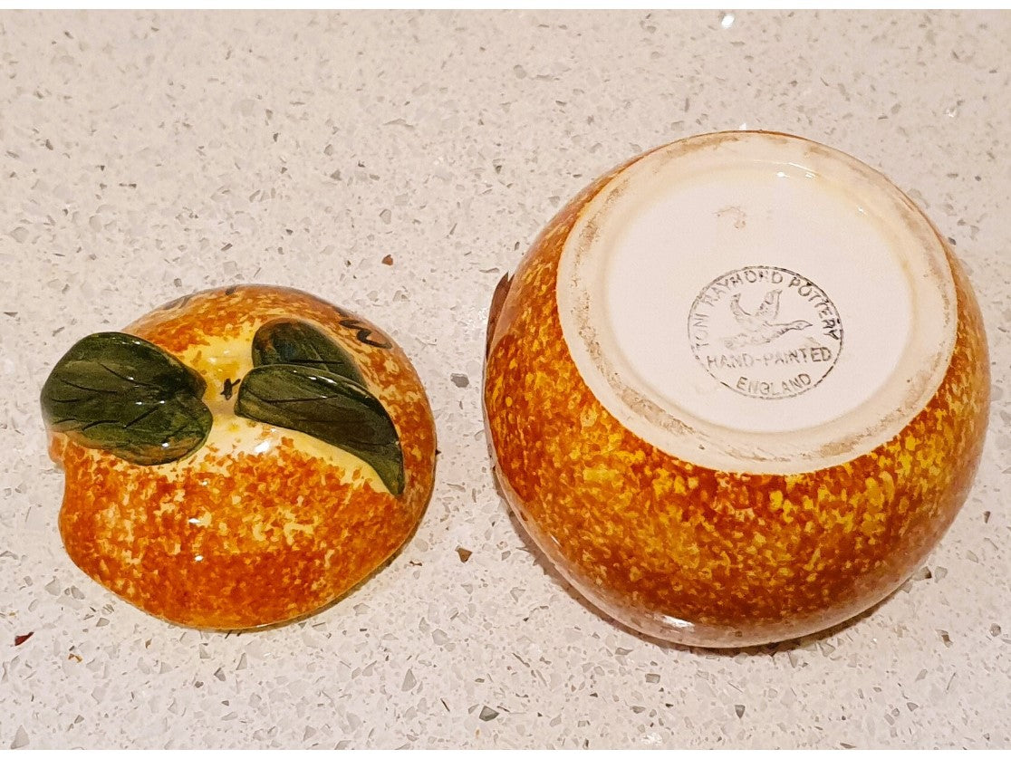Toni Raymond Marmalade Jar, Ceramic Orange Shaped Jar, Marmalade Pot Jam Pot, Orange, with lid, 60s Kitchen, Kitsch, Quirky