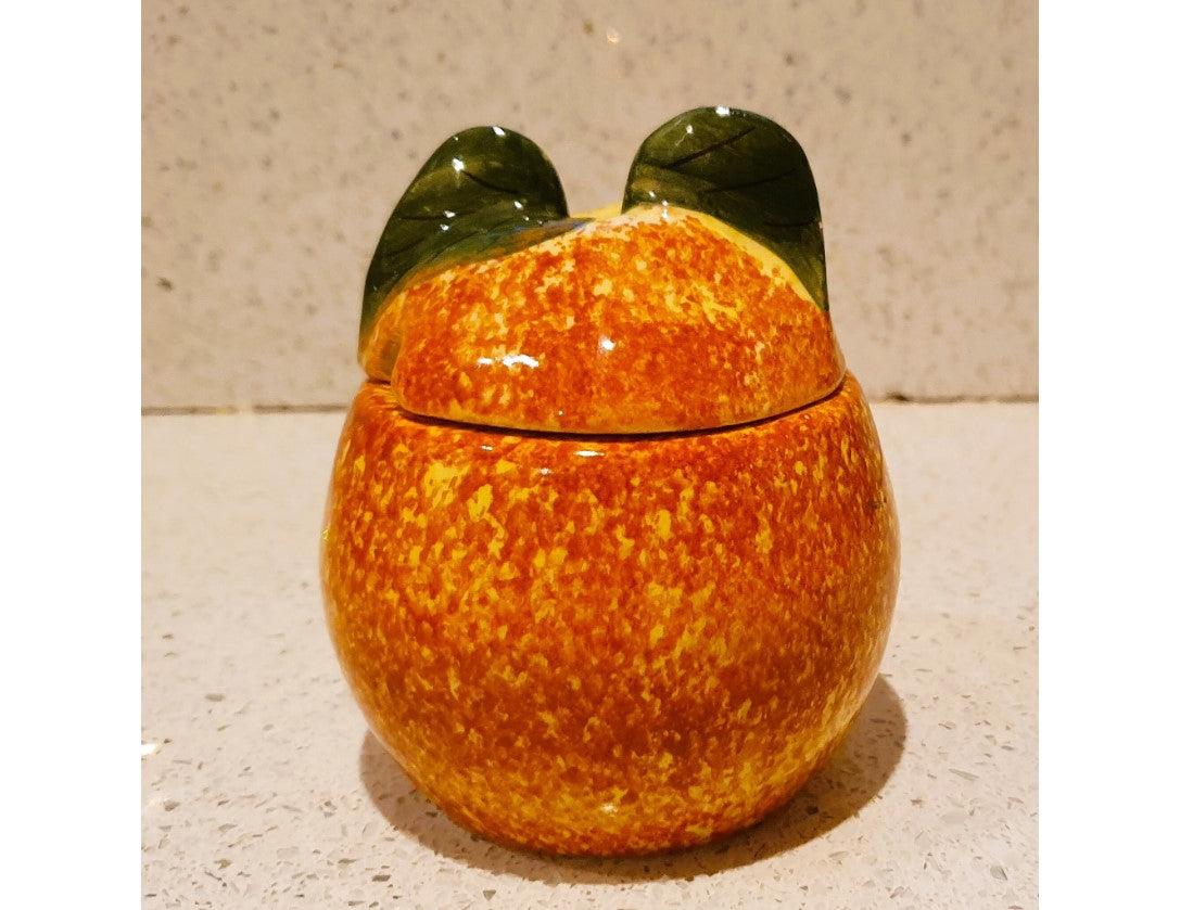 Toni Raymond Marmalade Jar, Ceramic Orange Shaped Jar, Marmalade Pot Jam Pot, Orange, with lid, 60s Kitchen, Kitsch, Quirky