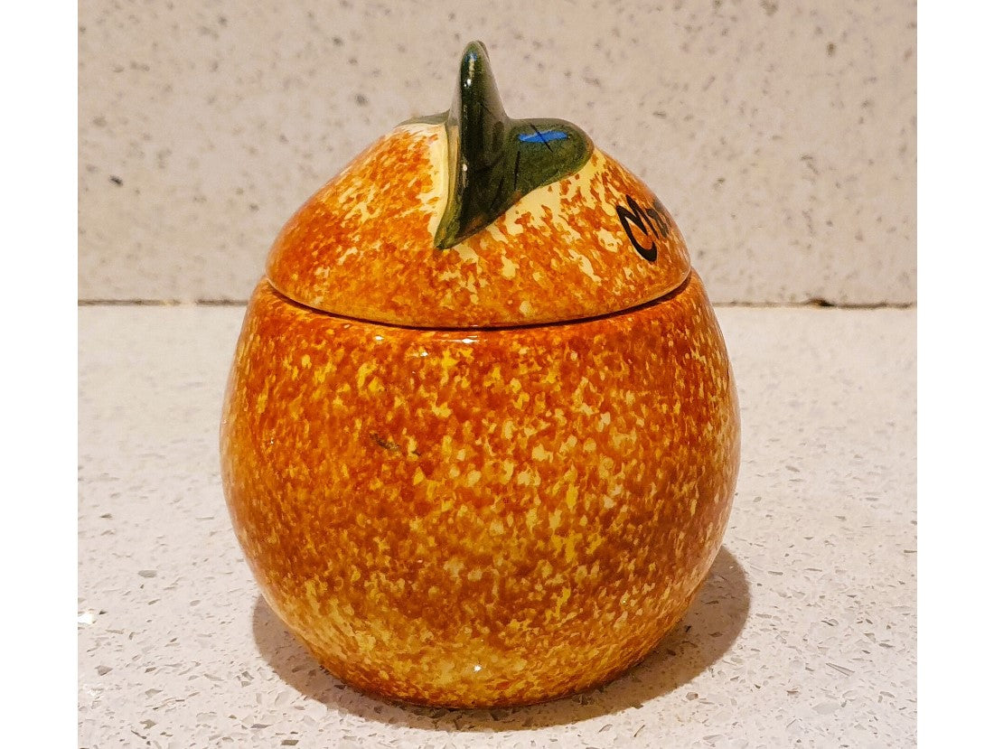 Toni Raymond Marmalade Jar, Ceramic Orange Shaped Jar, Marmalade Pot Jam Pot, Orange, with lid, 60s Kitchen, Kitsch, Quirky