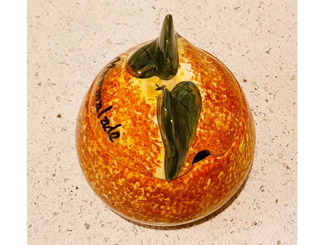 Toni Raymond Marmalade Jar, Ceramic Orange Shaped Jar, Marmalade Pot Jam Pot, Orange, with lid, 60s Kitchen, Kitsch, Quirky