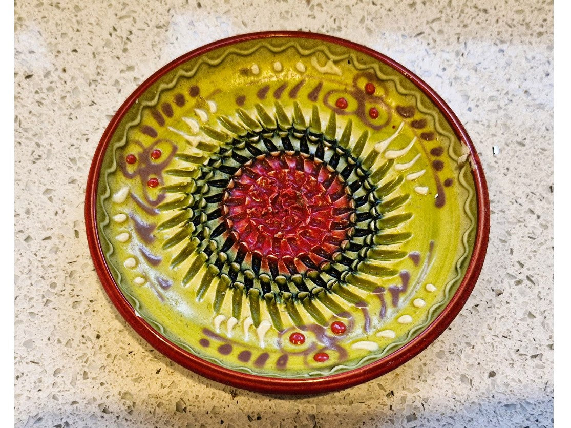 Garlic Grater Plate, Handmade, Hand Painted, Spanish, Ceramic, Bright, Colourful, Very good condition