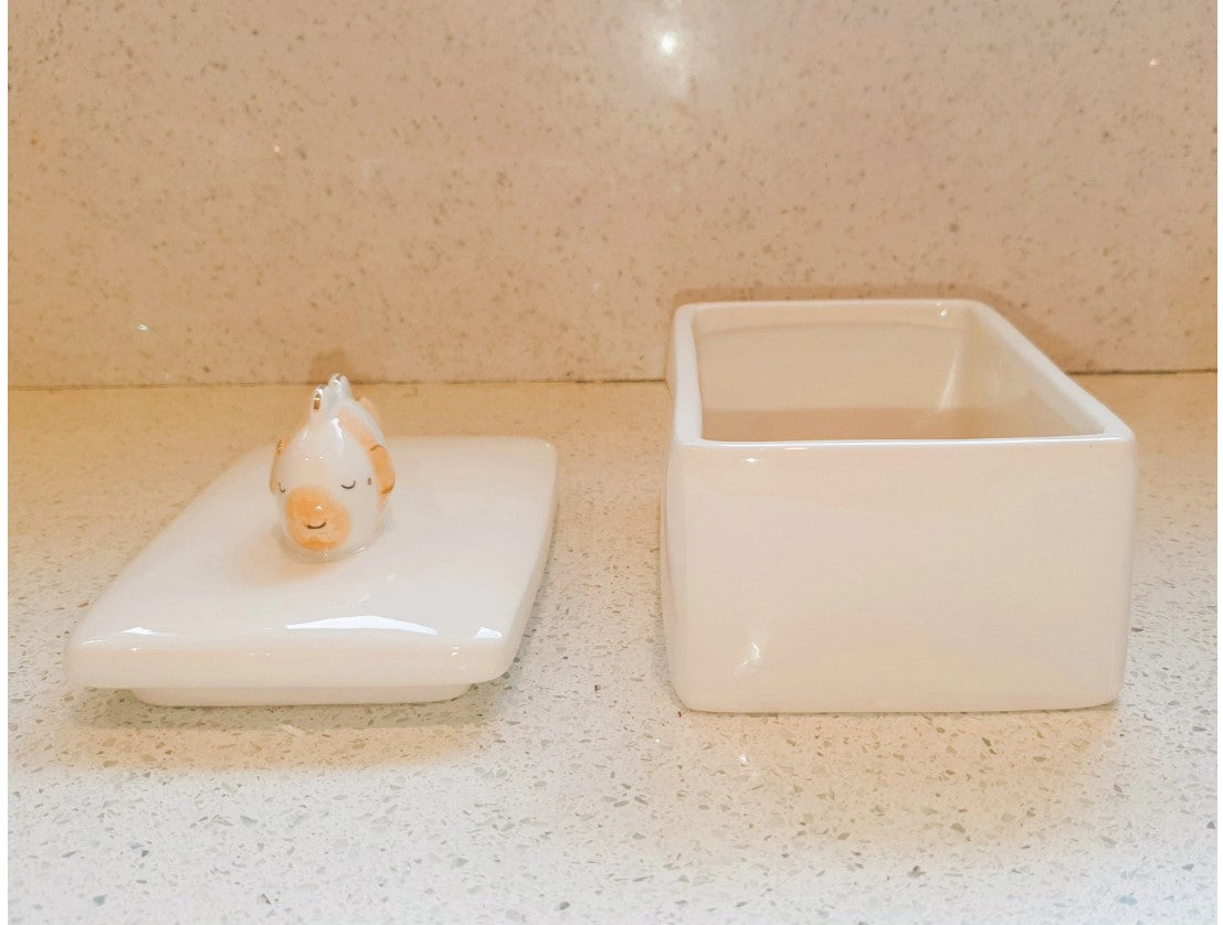 Quirky Butter Dish, Quirky Soap Dish, Goldfish Lidded Dish, Kitchen, bathroom, Seaside, ceramic, Anthropomorphic, Kitchen, White, Kitchenalia