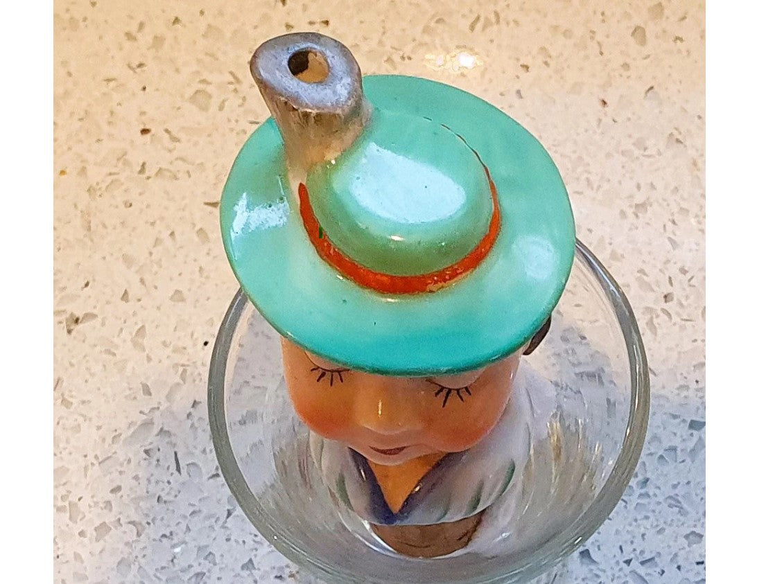 Vintage, Goebel Bottle stoppers, Pourers, 30/40’s German Porcelain, Hand Painted, Girl in Hat, Woman in hat, Cork Bottle Stopper Spout