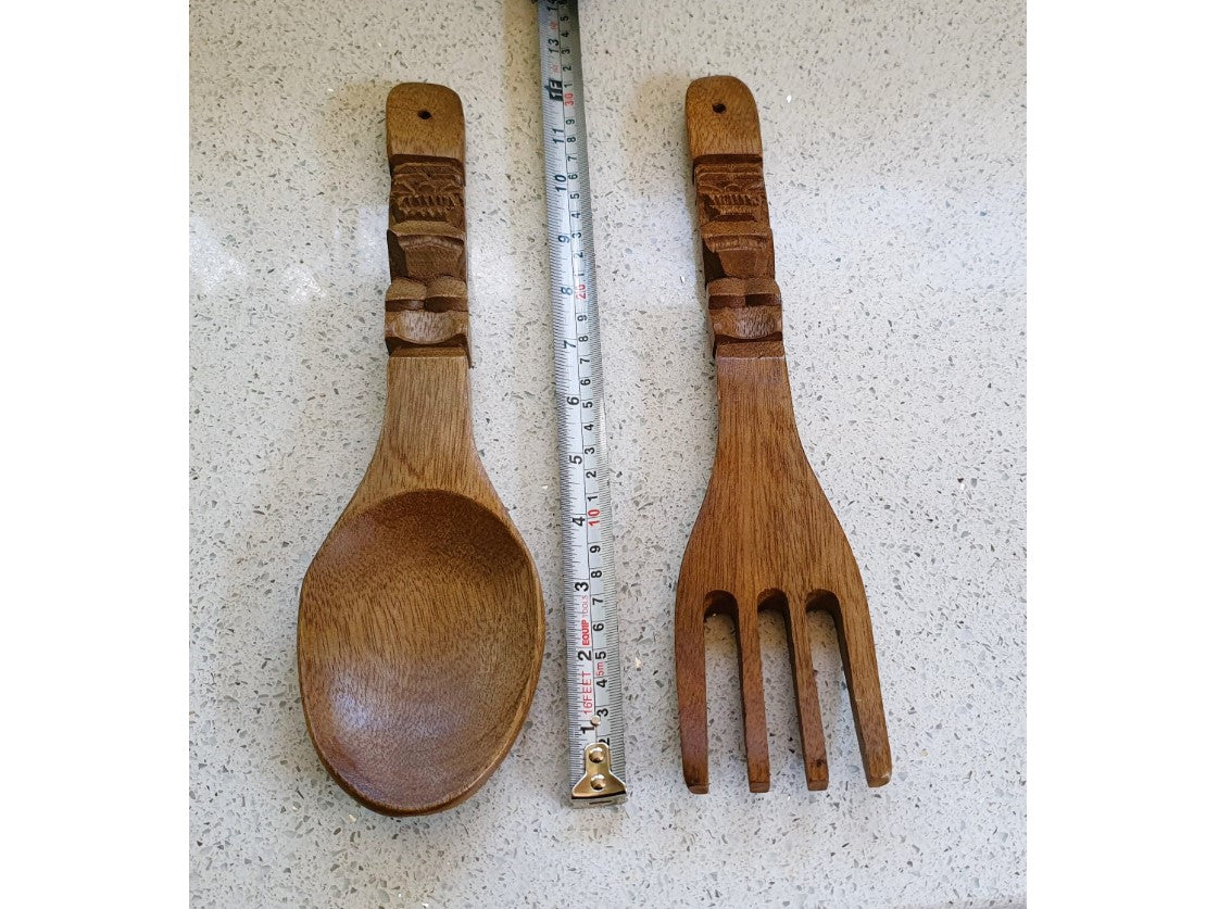 Carved, Wooden Salad Servers, Hand Carved, Wooden Salad Tossers, Immaculate