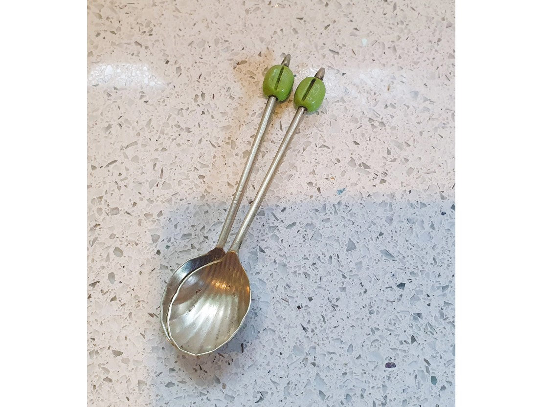 Green Coffee Bean Spoons, Silver Plated, Coffee bean Tea spoons, Vintage, coffee Spoons, EPNS