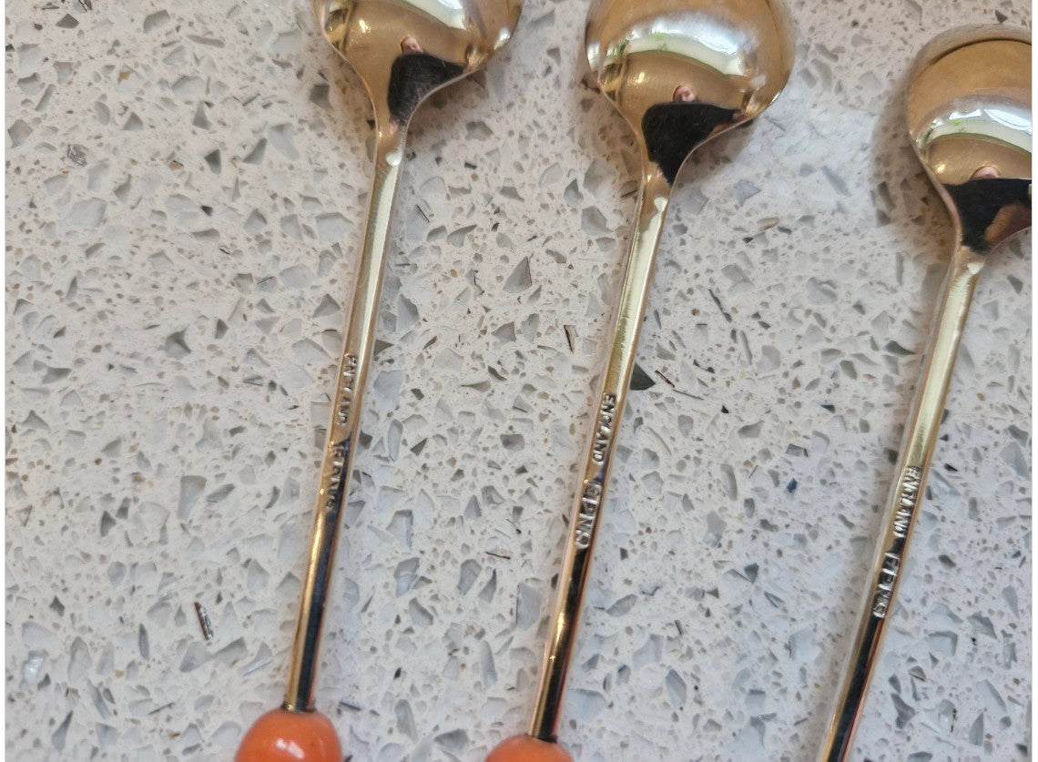 Orange Coffee Bean Spoons, Silver Plated, Coffee bean Tea spoons, Vintage, coffee Spoons, EPNS