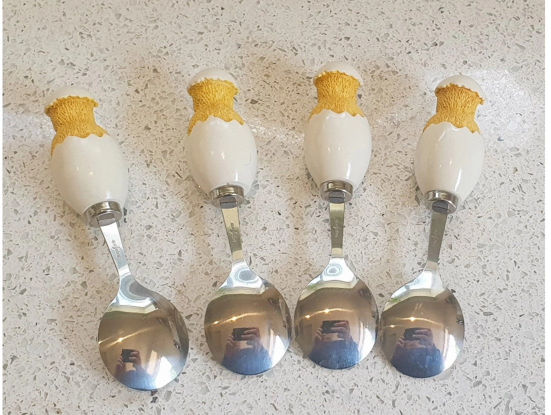 Sagaform Cracked Egg Teaspoons and Cracked Egg Teaspoon holder, Complete, Vintage