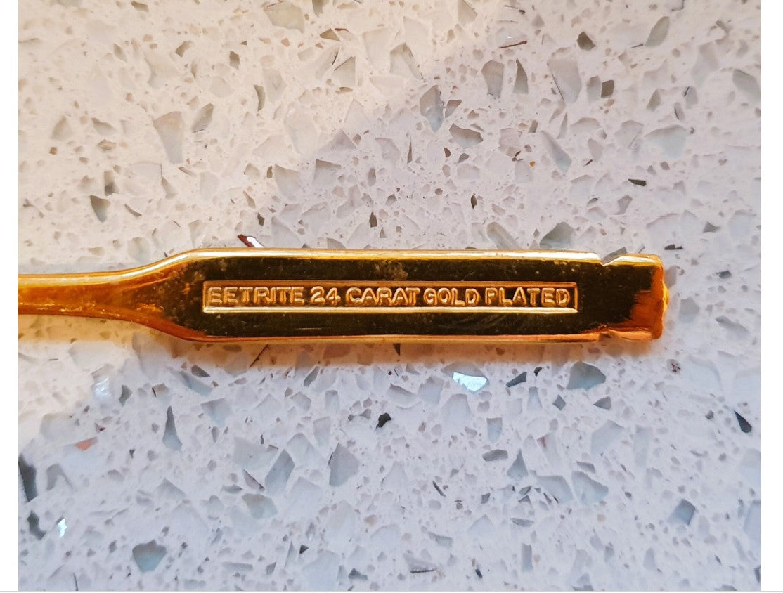 Vintage, Dessert Cutlery, Spoons, Forks, Enamel, Gold Plated, Cutlery, Eetrite, 24 Carat Gold Plate, original Packaging