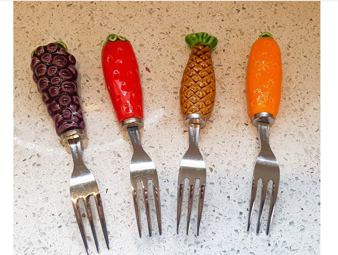 Ceramic Handled Novelty Fruit Forks, Boston Warehouse, Orange Handle, Ceramic, Cheeseboard, Picnic, VGC