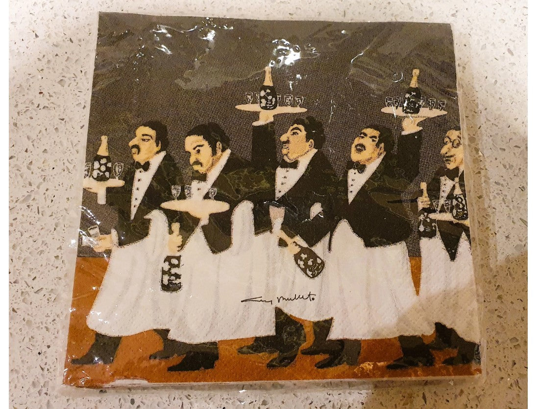 Vintage Guy Buffet collection, Waiter Cavalcade, Chef Brigade, Napkins, As New, in Original Packaging 90s