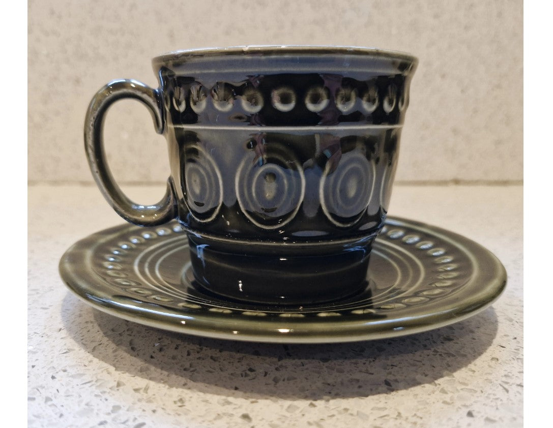 Tams Ware, Cotswold Coffee Cups & Saucers, Green, Moss Green, Dark green, 1970s, John Tams, Made in England, Price is per Cup