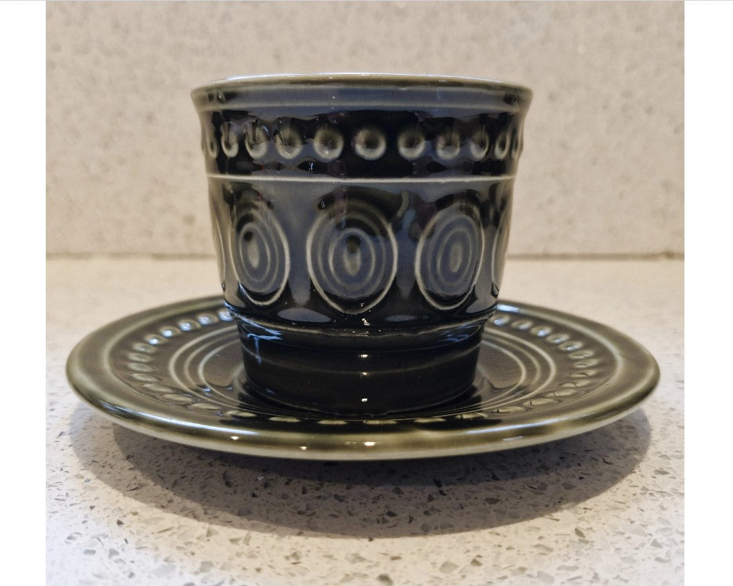 Tams Ware, Cotswold Coffee Cups & Saucers, Green, Moss Green, Dark green, 1970s, John Tams, Made in England, Price is per Cup