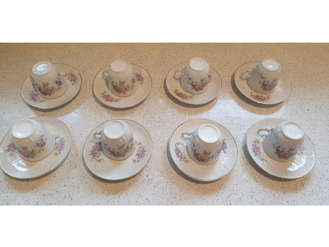 Vintage French, Espresso cups, 1930s, Demitasse Coffee Cups, Espresso Cups, Floral white, with Saucers