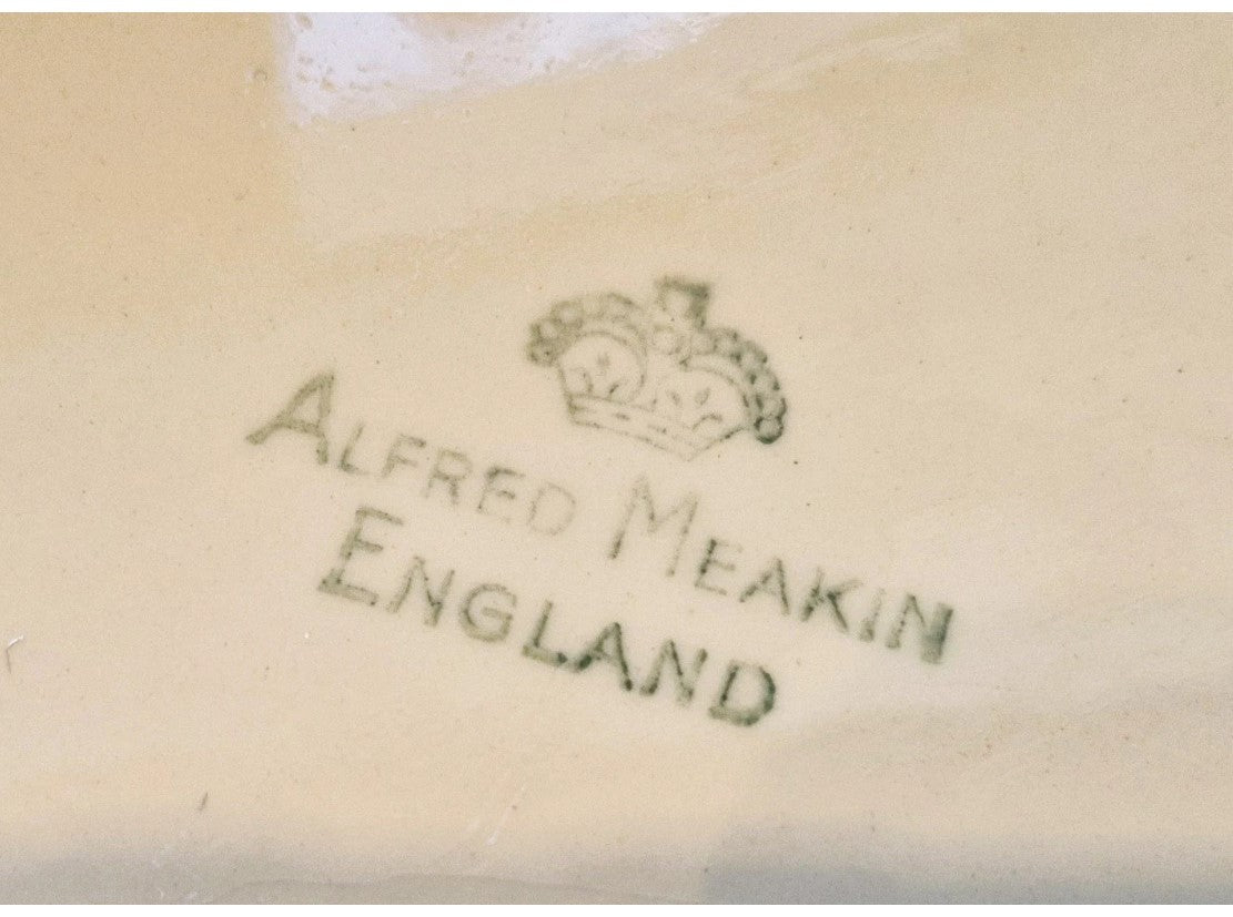 Alfred Meakin, Platter, 1930s, 40s, Flower, Line design, Cream, Black, yellow, Pink, Stamped, Excellent Condition, 12 x 10 Inch