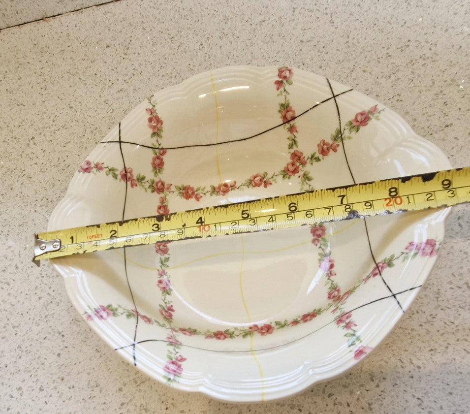 Alfred Meakin, Art Deco, Large Bowl, 1930s, 40s, Flower, Line design, Cream, Black, yellow, Pink, Stamped, Excellent Condition,
