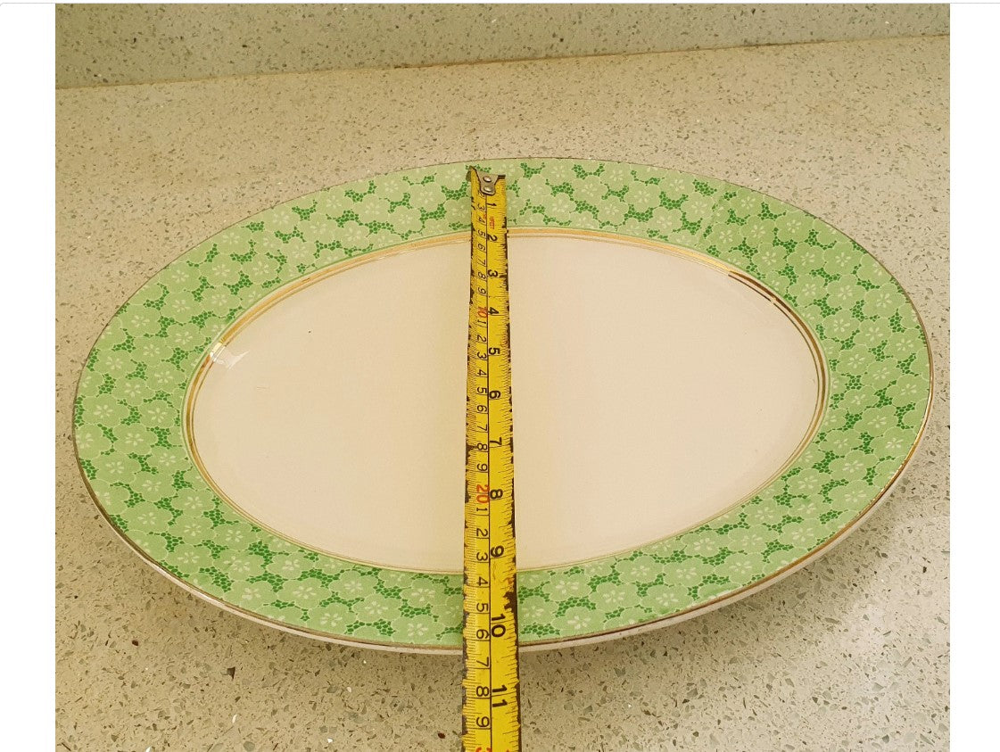 Wedgewood, Mossley, Platters, Serving Plates, Green and White cream. Made in England, Rare English China, Very Good condition
