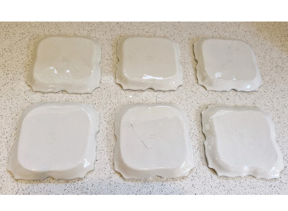 Vintage, Italian, Hand Painted, Pottery, Dish, Bowl Hand painted, Stamped, Blue, White, Iris, Flower, 6 Inch