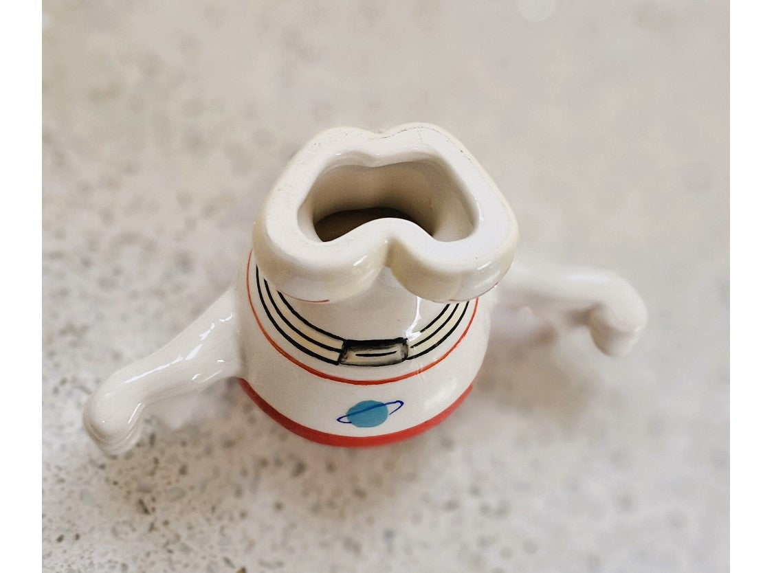Vintage Woolworths, Egg Cup, with legs, arms, Spaceman, Quriky, Kitsch, Unusual, ceramic, combined shipping available