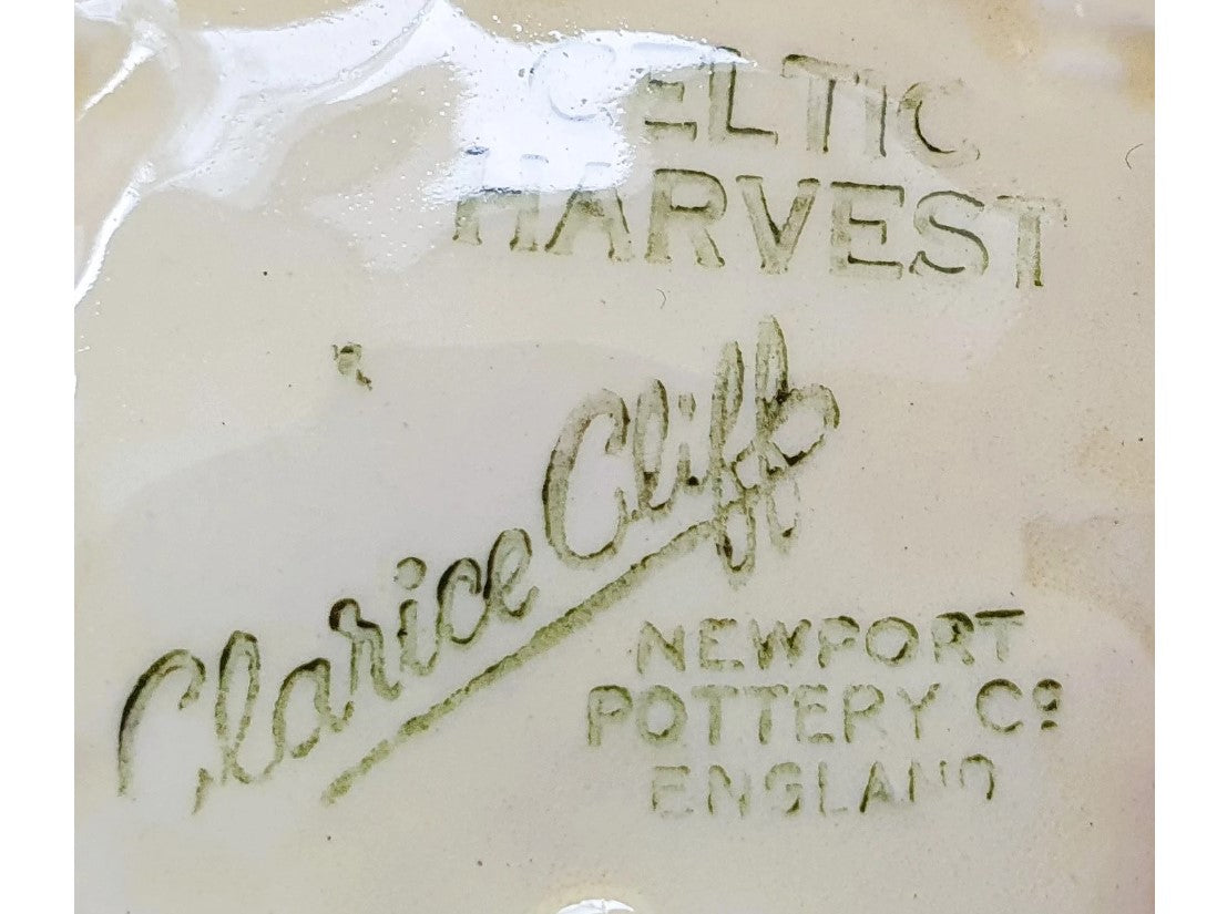 1930s, Original, Clarice Cliff, Celtic Harvest, preserve pot, Sugar Bowl, circa 1936 relief moulded with corn, Very Good Condition, Signed