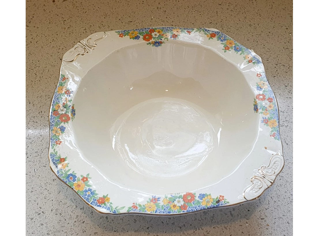 Meakin, Art Deco Bowl, Harmony, Harmony Dinner Service, Cream, Blue, orange, Yellow, Floral, Made in England, Meakin, Tureen, No lid