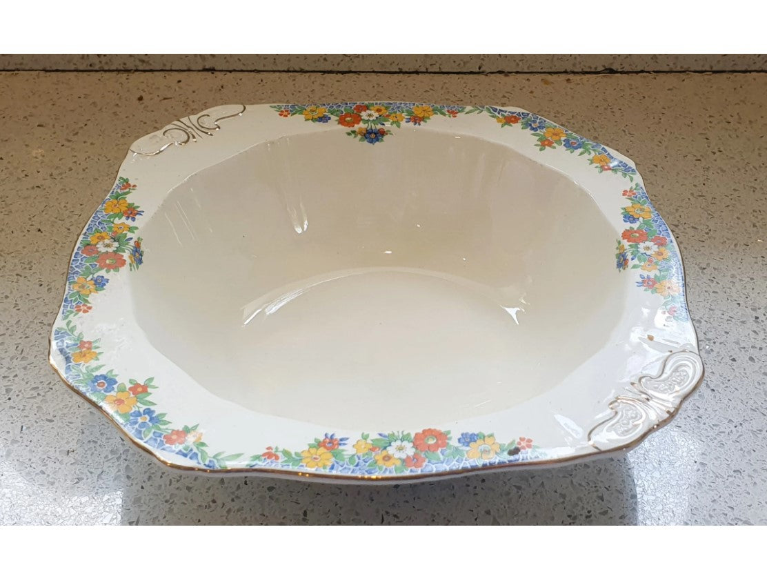 Meakin, Art Deco Bowl, Harmony, Harmony Dinner Service, Cream, Blue, orange, Yellow, Floral, Made in England, Meakin, Tureen, No lid