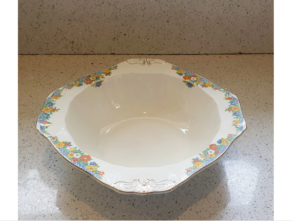 Meakin, Art Deco Bowl, Harmony, Harmony Dinner Service, Cream, Blue, orange, Yellow, Floral, Made in England, Meakin, Tureen, No lid