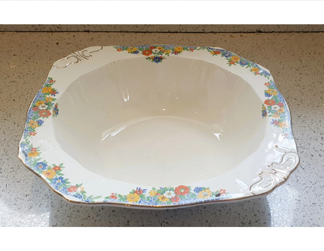 Meakin, Art Deco Bowl, Harmony, Harmony Dinner Service, Cream, Blue, orange, Yellow, Floral, Made in England, Meakin, Tureen, No lid