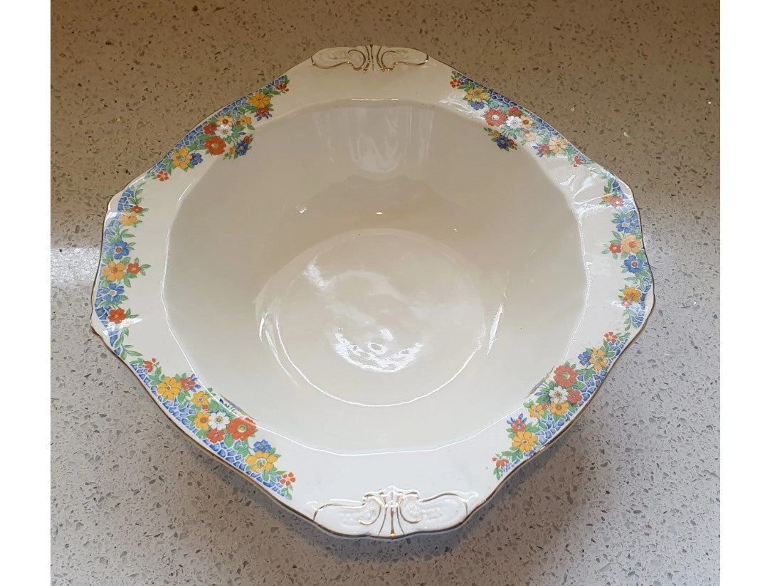 Meakin, Art Deco Bowl, Harmony, Harmony Dinner Service, Cream, Blue, orange, Yellow, Floral, Made in England, Meakin, Tureen, No lid