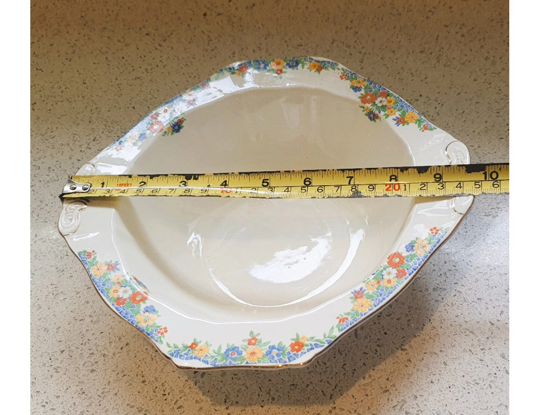 Meakin, Art Deco Bowl, Harmony, Harmony Dinner Service, Cream, Blue, orange, Yellow, Floral, Made in England, Meakin, Tureen, No lid