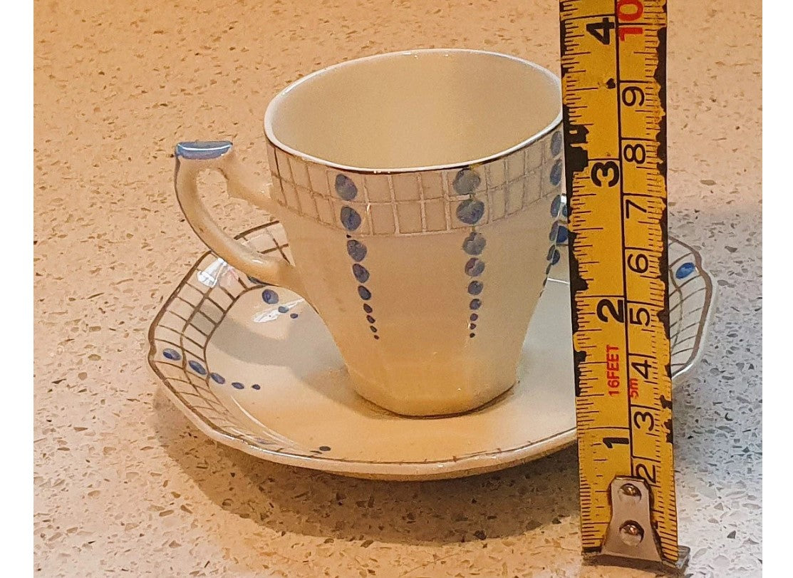 Hand Painted Art Deco Fine China Espresso Cup, Demitasse, Thomas Hughes & Son - Konny Kraft - Blue Spot - 1920s