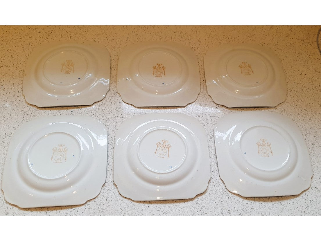 Art Deco Small Plates, Burgess Bros, Blue, White, Pink, Floral, Rare, Made in England, Staffordshire Potteries, Vintage