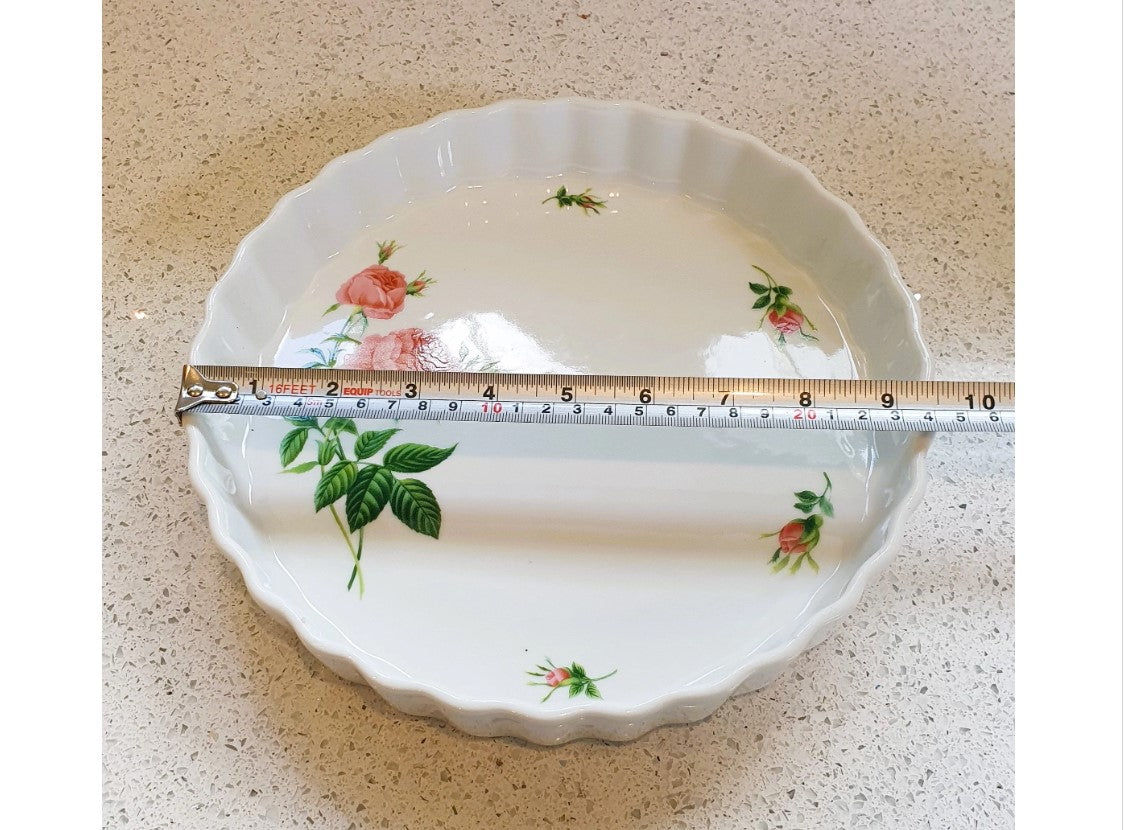 Christineholm, Rose pattern, quiche dish, Pie Dish, Shallow, Oven to table, flan dish, cookware, 9.5 Inches, Kitchenalia