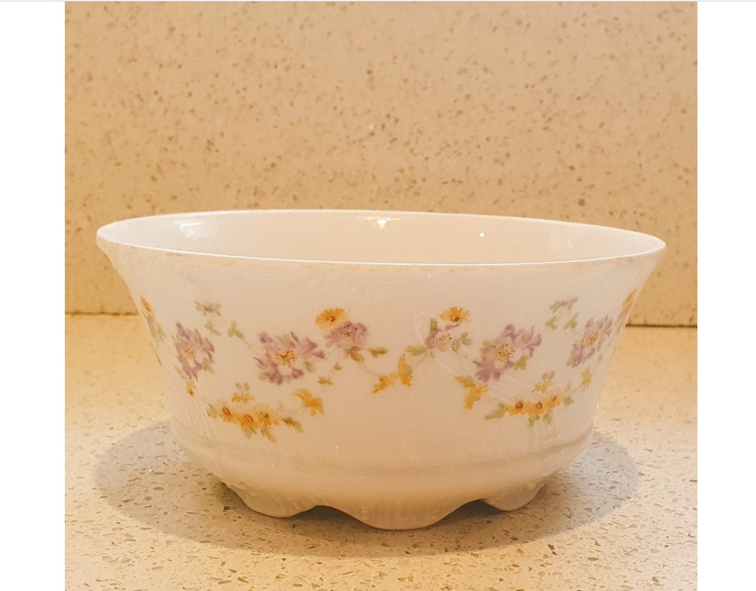 Antique, 1870-1900s, CT, Altwasser Bavaria, Chintz Fine China Bowl, German, Floral, White, Pink, Flowers,