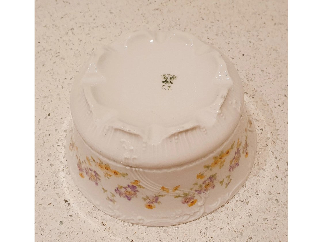 Antique, 1870-1900s, CT, Altwasser Bavaria, Chintz Fine China Bowl, German, Floral, White, Pink, Flowers,