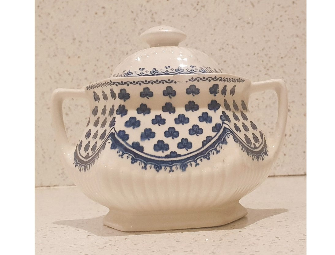 Wedgewood Jug and Sugar Bowl, Adams of Brentwood, English Ironstone, Creamer, Blue Clover Pattern