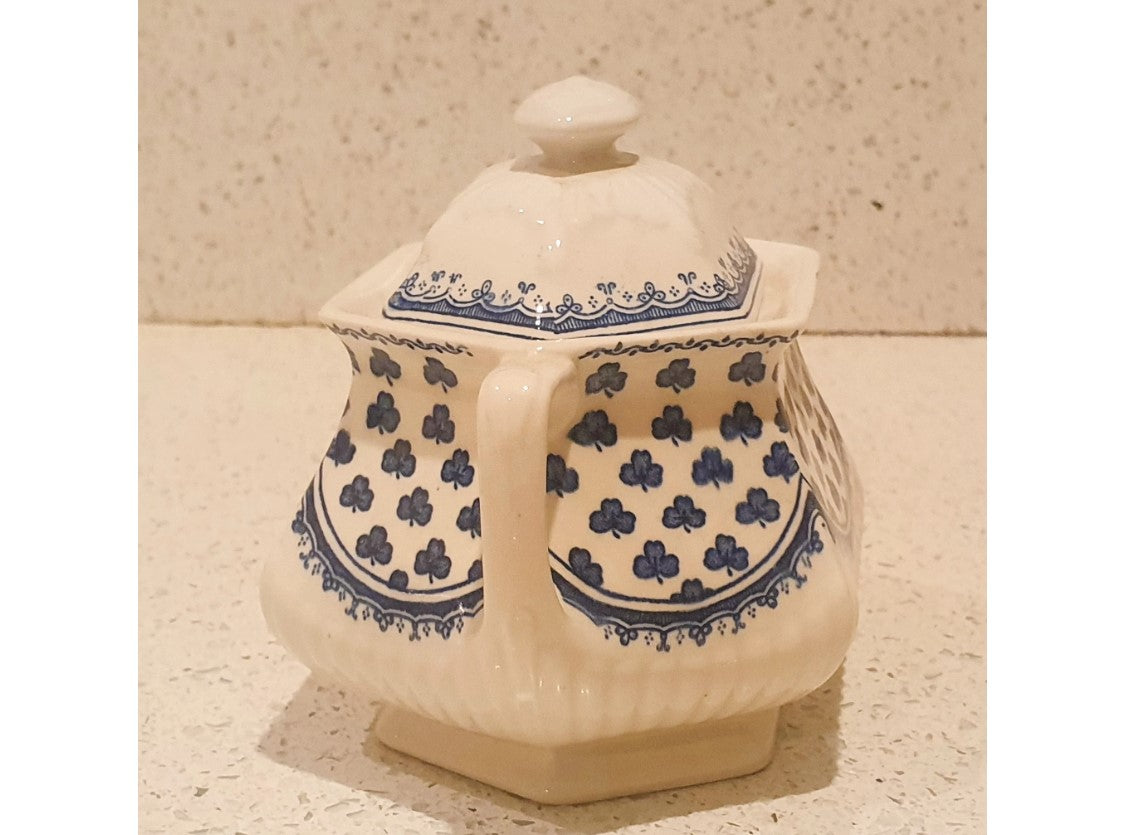 Wedgewood Jug and Sugar Bowl, Adams of Brentwood, English Ironstone, Creamer, Blue Clover Pattern