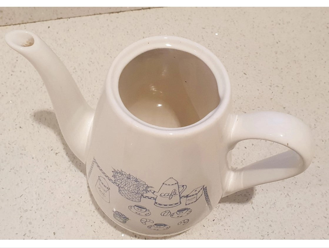 Vintage French Coffee Pot, Ceramic, Creation Veronique Pantzer, Les Hurets, Made in France, Blue and White, Traditional French, Classic