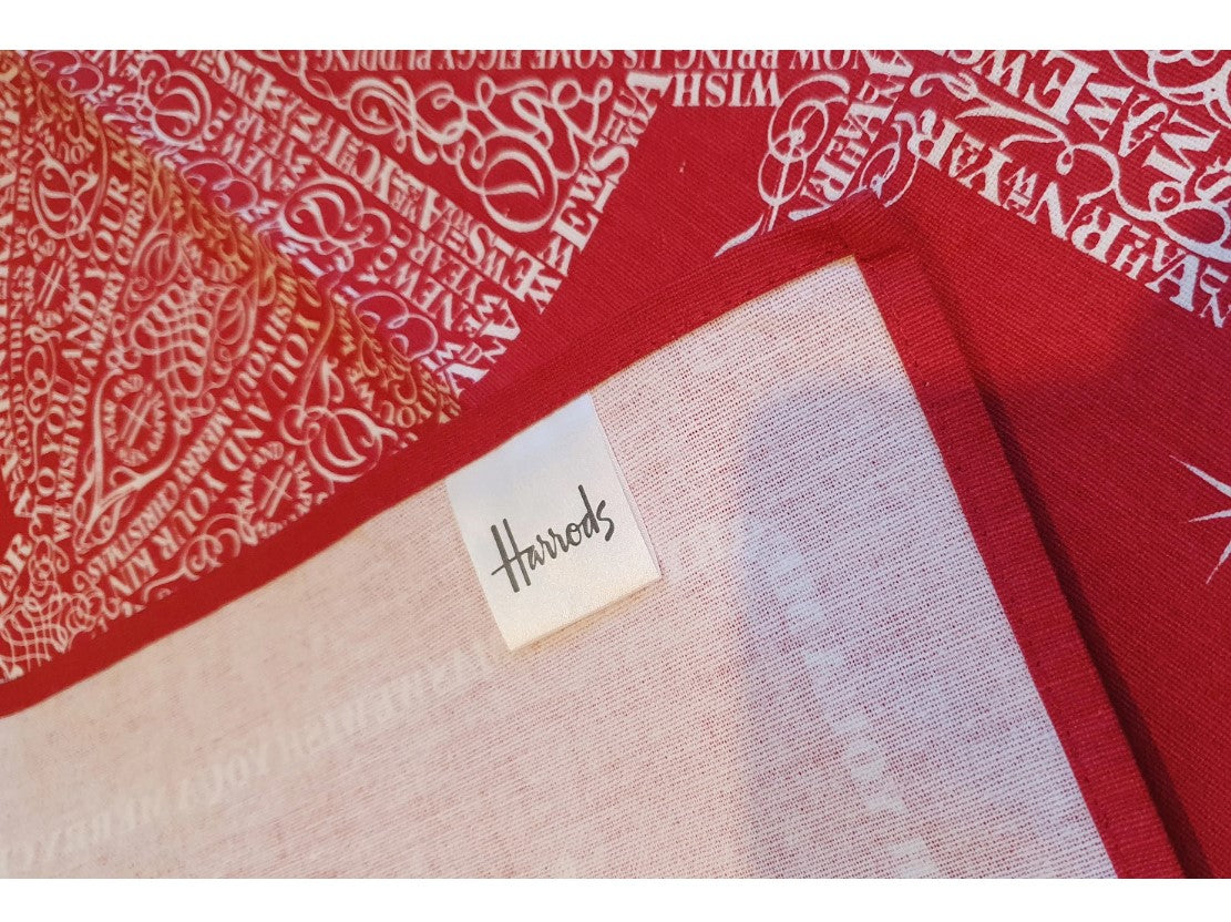 Harrods Tea Towel, Christmas, Store Front, Red and White, Cotton
