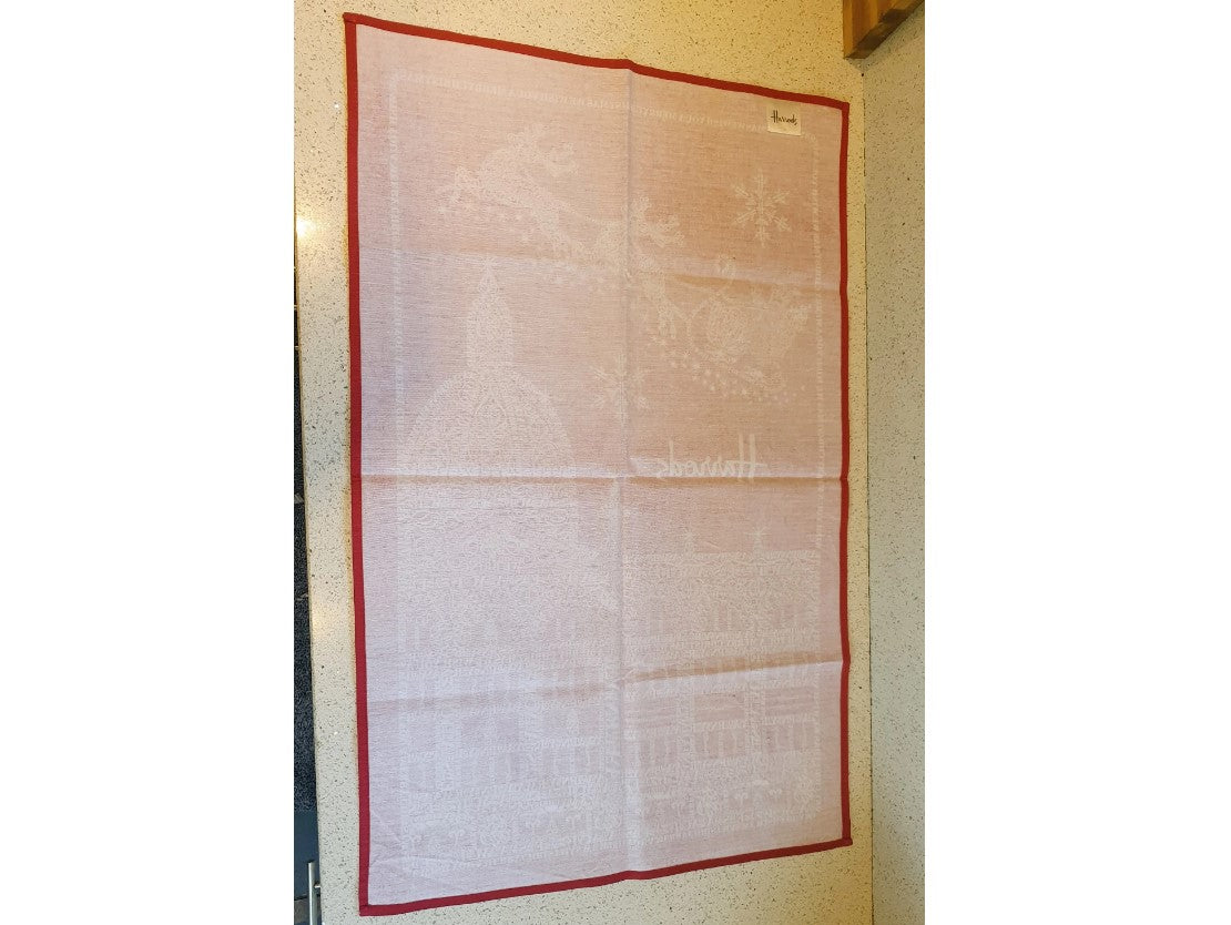 Harrods Tea Towel, Christmas, Store Front, Red and White, Cotton