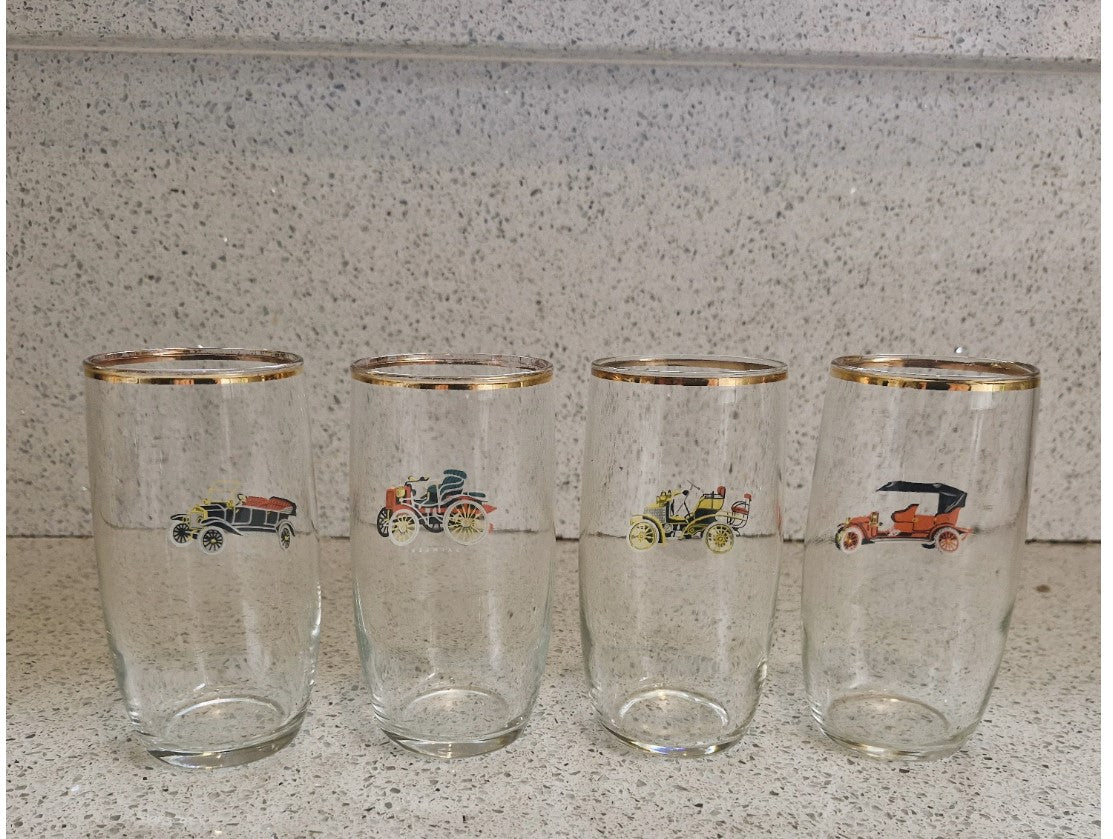 Classic car Drinking glass, Tumbler, cordial glasses, beer glass, Classic car, Vintage car, gilt