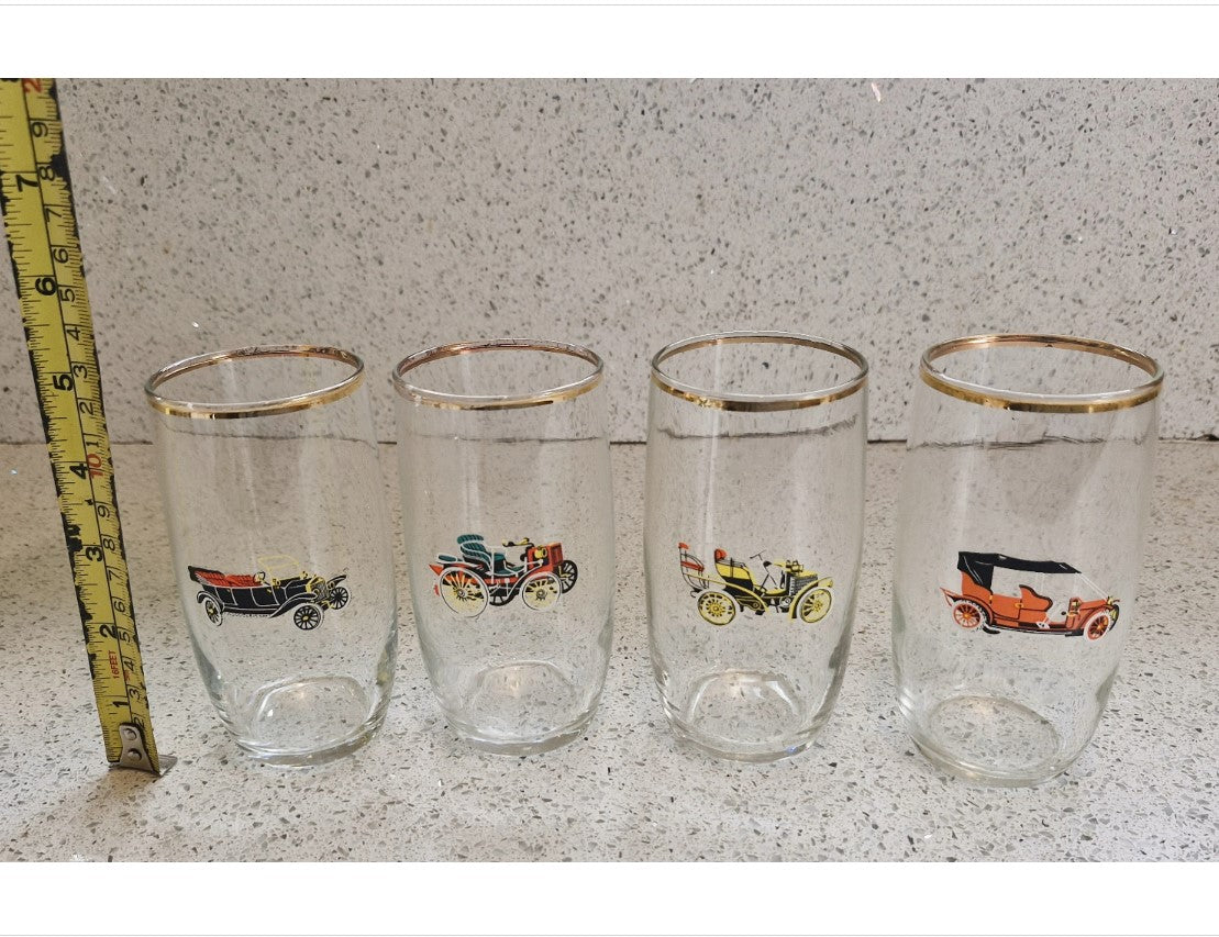 Classic car Drinking glass, Tumbler, cordial glasses, beer glass, Classic car, Vintage car, gilt