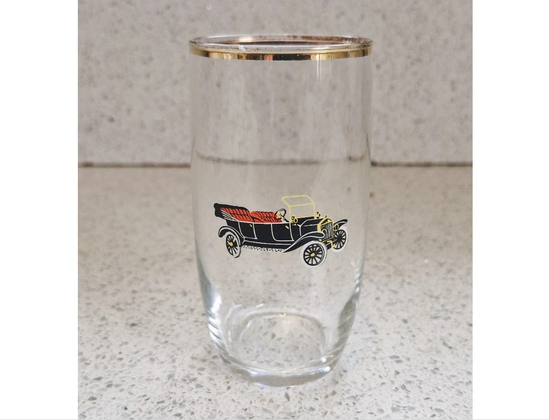 Classic car Drinking glass, Tumbler, cordial glasses, beer glass, Classic car, Vintage car, gilt