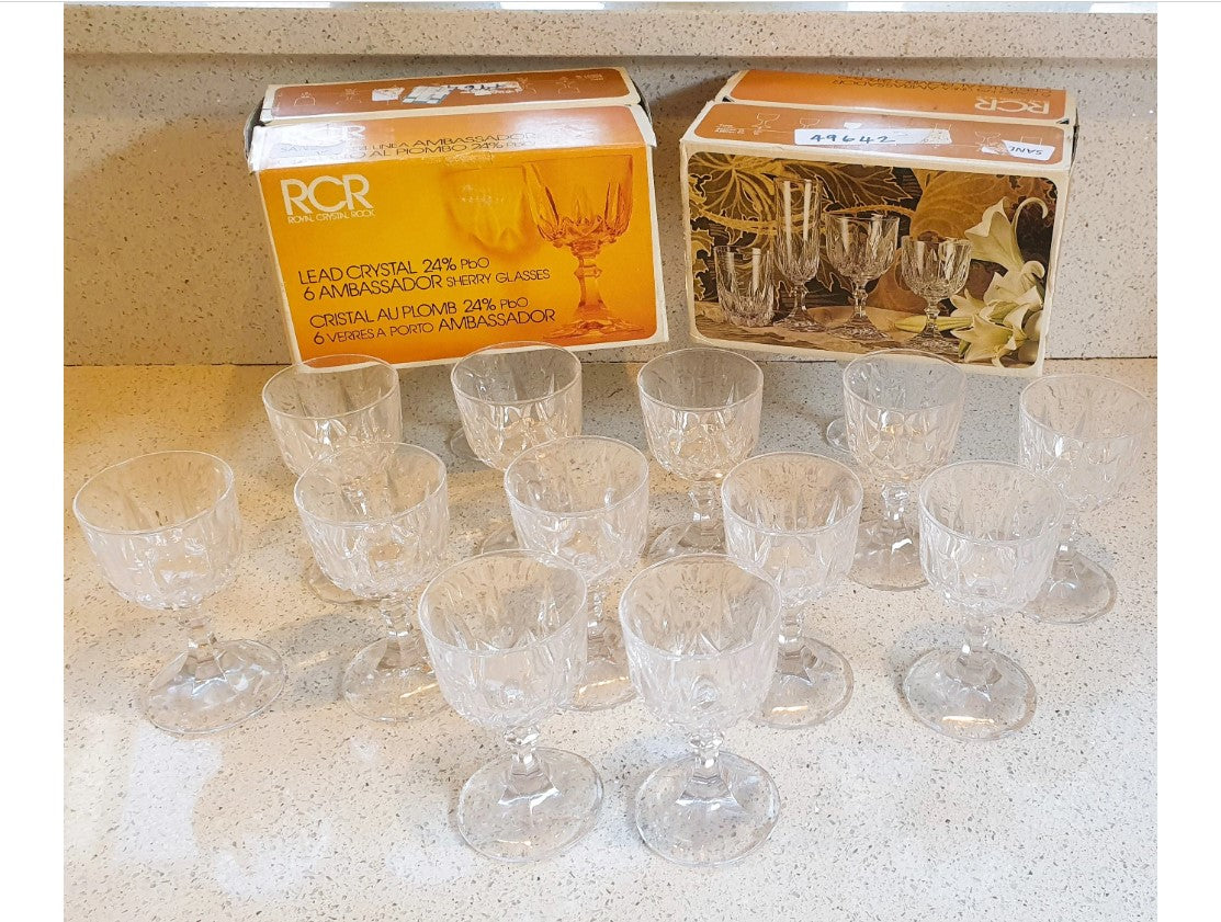 Vintage, Italian Lead Crystal, Cordial glasses, Sherry, RCR, Cristalleria Italiana, Cristal Au Plomb, Crystal Glasses, Royal Crystal Rock