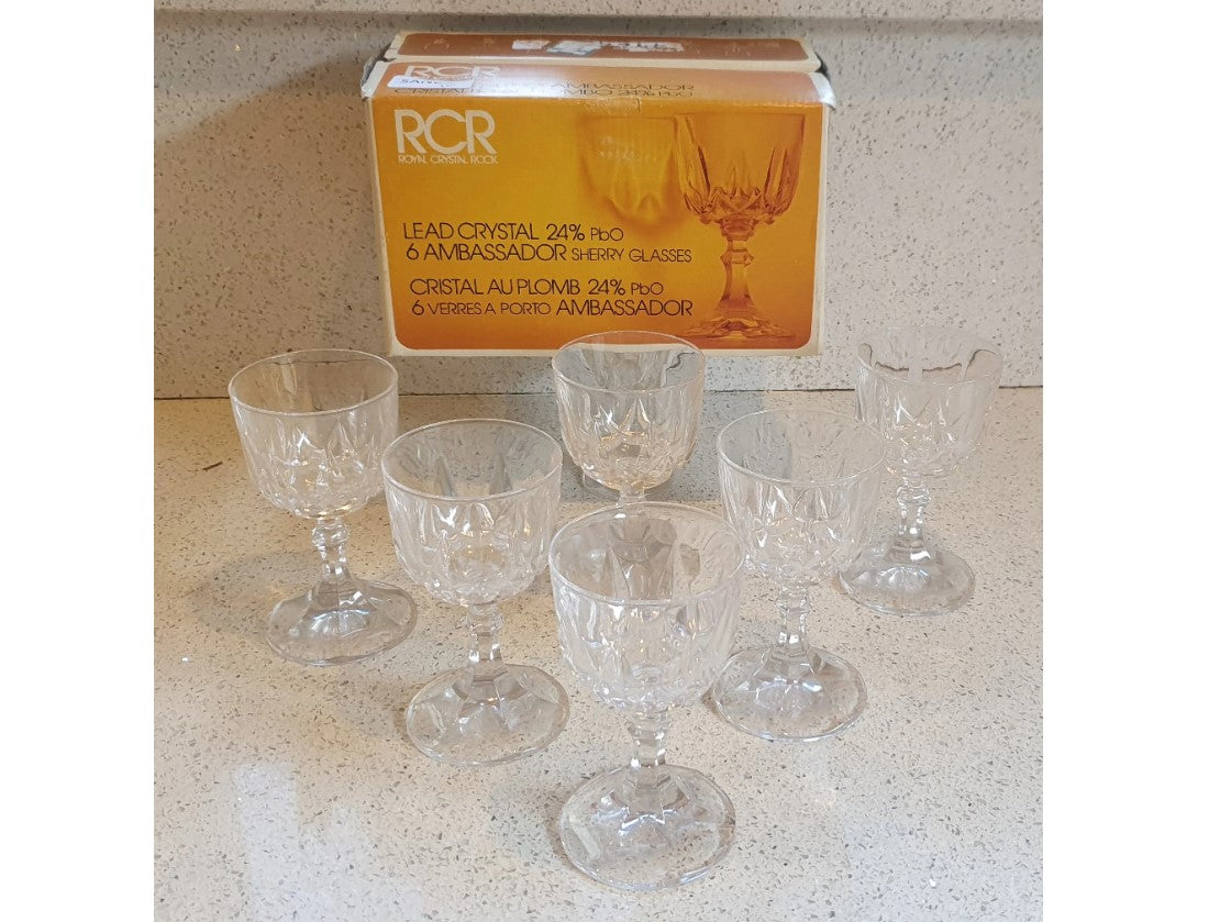 Vintage, Italian Lead Crystal, Cordial glasses, Sherry, RCR, Cristalleria Italiana, Cristal Au Plomb, Crystal Glasses, Royal Crystal Rock
